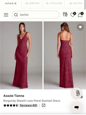 Azazie Burgundy Tianna Lace Sheath Maxi Dress